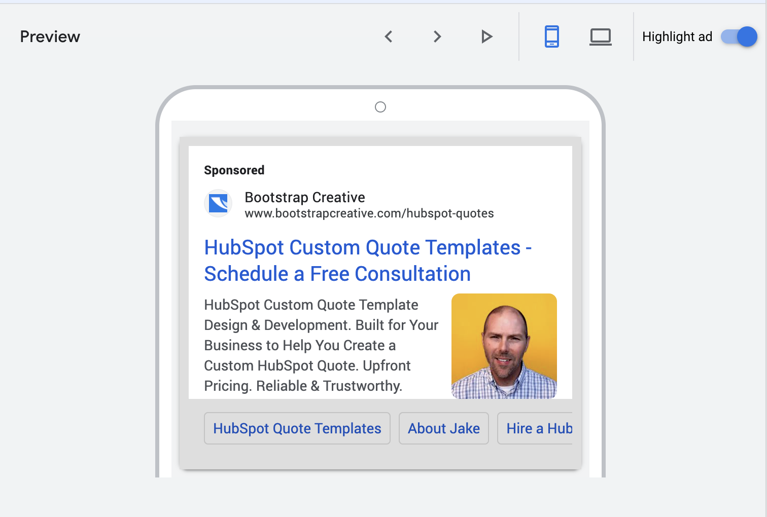 screenshot of Google Ads Responsive Text Ad